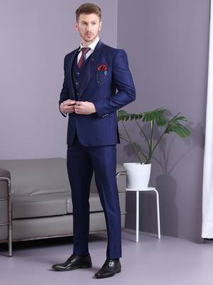 Navy blue checkered terry rayon suit 3