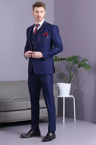 Navy blue checkered terry rayon suit