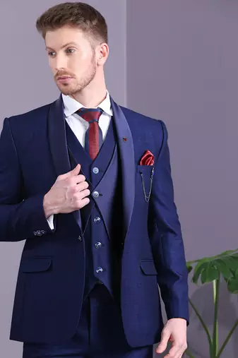 Navy blue checkered terry rayon suit