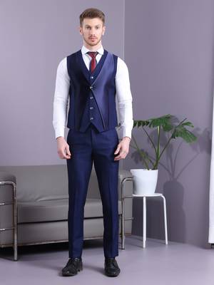 Navy blue checkered terry rayon suit 5