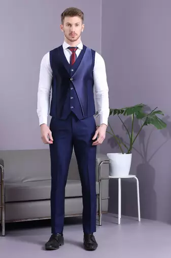 Navy blue checkered terry rayon suit
