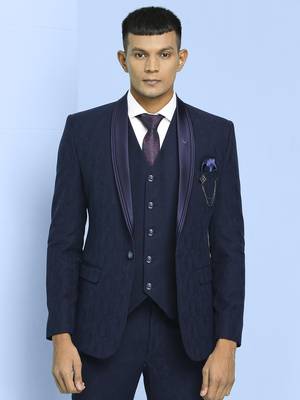 Dark blue self design jacquard suit 1