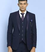 Dark blue self design jacquard suit