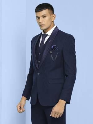 Dark blue self design jacquard suit 2