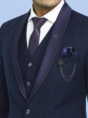 Dark blue self design jacquard suit 3