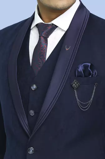 Dark blue self design jacquard suit