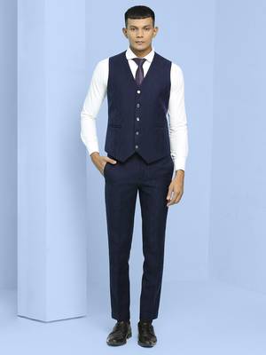 Dark blue self design jacquard suit 5