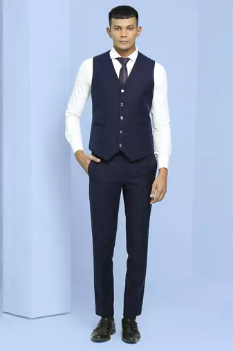Dark blue self design jacquard suit