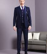 Navy blue self design jacquard suit