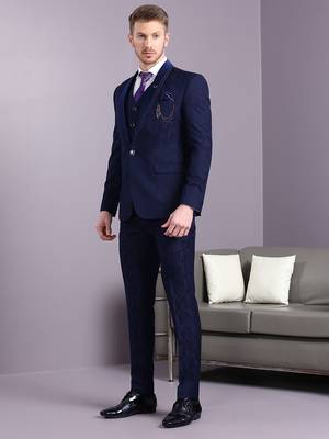 Navy blue self design jacquard suit 2