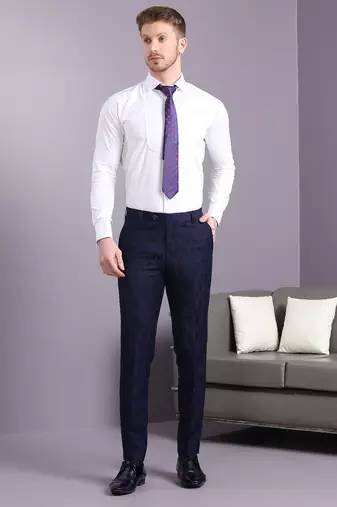 Navy blue self design jacquard suit