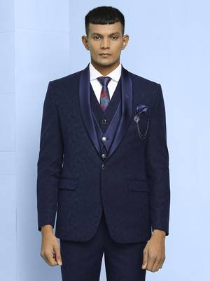 Navy blue floral design  terry rayon jacquard suit 1