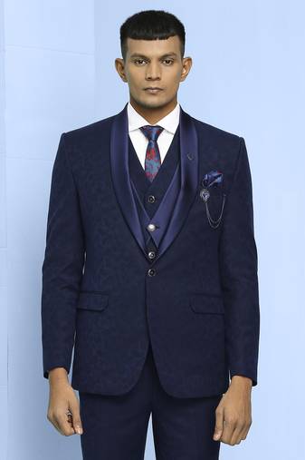 Navy blue floral design  terry rayon jacquard suit