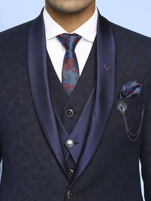 Navy blue floral design  terry rayon jacquard suit 2