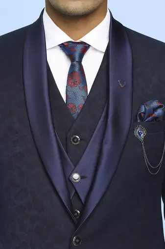 Navy blue floral design  terry rayon jacquard suit