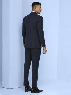 Navy blue floral design  terry rayon jacquard suit 3