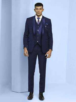Navy blue floral design  terry rayon jacquard suit 4