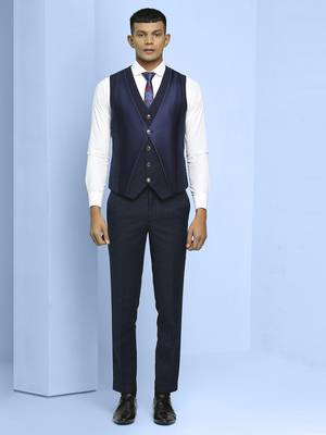 Navy blue floral design  terry rayon jacquard suit 5