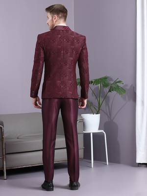 Reddish wine ethnic motif jacquard with waist belt 2
