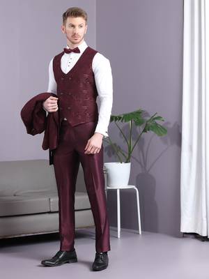 Reddish wine ethnic motif jacquard with waist belt 4