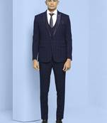 Navy blue terry rayon suit with green checks