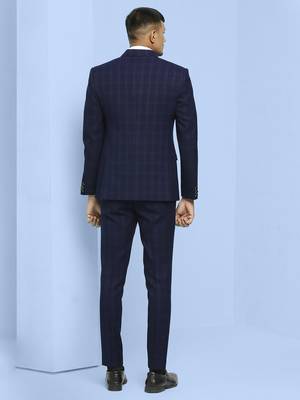 Navy blue terry rayon suit with green checks 2