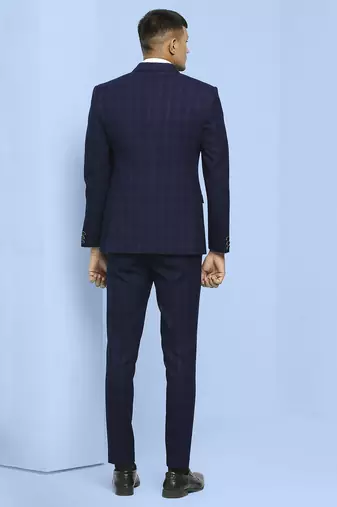 Navy blue terry rayon suit with green checks