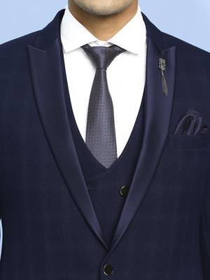 Navy blue terry rayon suit with green checks 3