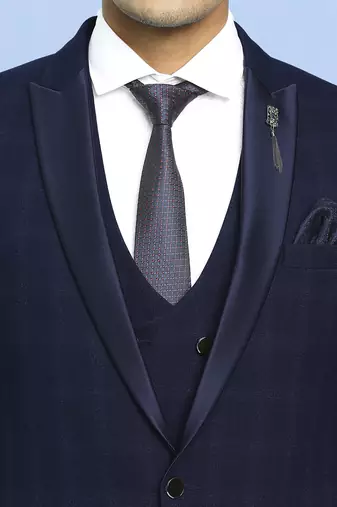 Navy blue terry rayon suit with green checks