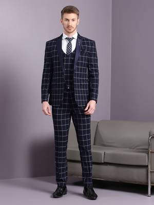 Navy blue suit with white bold checks 1