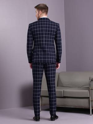 Navy blue suit with white bold checks 2