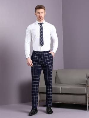Navy blue suit with white bold checks 3