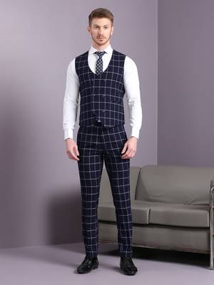 Navy blue suit with white bold checks 4