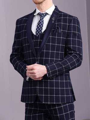 Navy blue suit with white bold checks 5