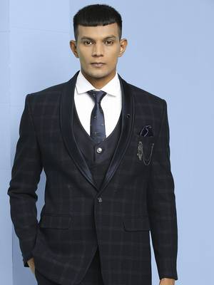 Dark blue checkered suit with white lining bold checks 1