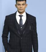 Dark blue checkered suit with white lining bold checks