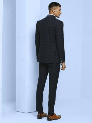 Dark blue checkered suit with white lining bold checks 2