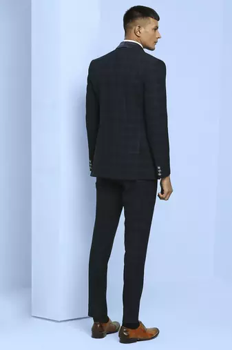 Dark blue checkered suit with white lining bold checks