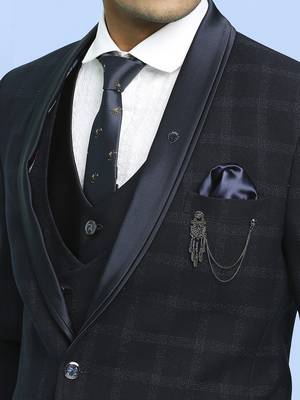 Dark blue checkered suit with white lining bold checks 3