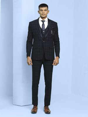 Dark blue checkered suit with white lining bold checks 4