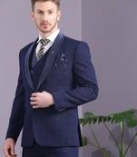 Navy blue terry rayon checks with golden lining checks