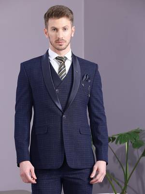 Navy blue terry rayon checks with golden lining checks 2