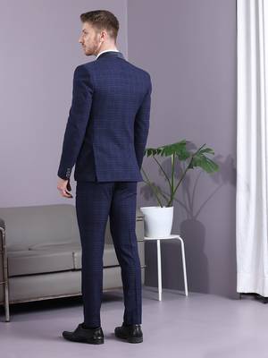 Navy blue terry rayon checks with golden lining checks 3