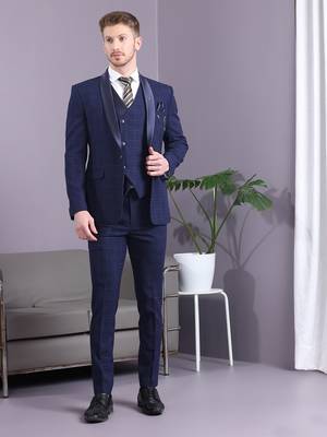 Navy blue terry rayon checks with golden lining checks 4