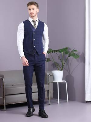 Navy blue terry rayon checks with golden lining checks 5