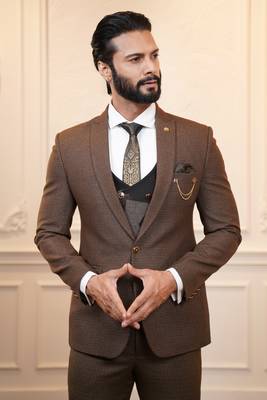 Brown suit with printed waistcoat 2