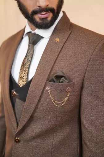 Brown suit with printed waistcoat