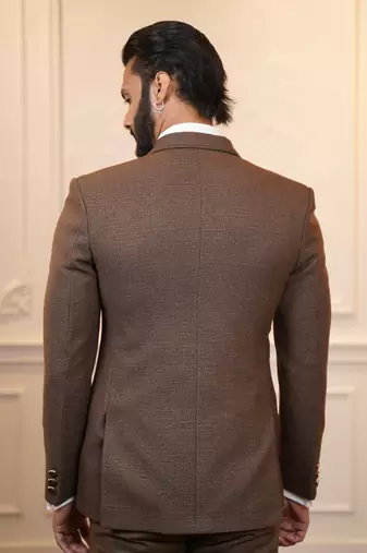 Brown suit with printed waistcoat