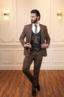 Brown suit with printed waistcoat 5