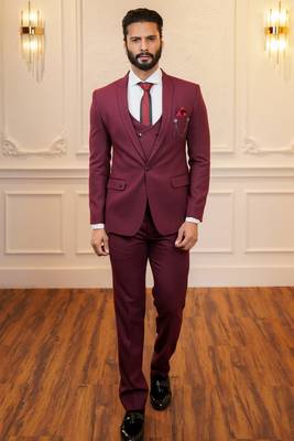 Red tuxedo with black detachable lapel and dual waistcoats 1